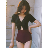 One-Piece Swimsuit – V-Neck Twist Front Cutout Design