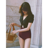 One-Piece Swimsuit – V-Neck Twist Front Cutout Design