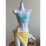 Patchwork Halter Bikini – Korean 3PCS Swimsuit with Skirt