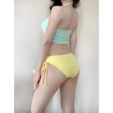 Patchwork Halter Bikini – Korean 3PCS Swimsuit with Skirt