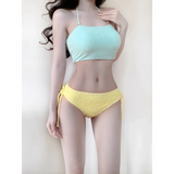 Patchwork Halter Bikini – Korean 3PCS Swimsuit with Skirt