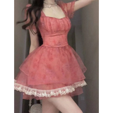 Pink Floral Short Party Dress