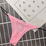 Pink Rhinestone Cat G-String – Kawaii Low Waist Thong Lingerie