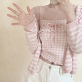 Pink Sweet Plaid Ribbon Crop Top