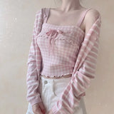 Pink Sweet Plaid Ribbon Crop Top