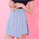 Plaid A-Line Mini Skirt with Heart Buckle
