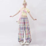 Pastel Plaid Cargo Pants – Y2K Harajuku Streetwear Aesthetic