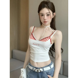Plaid Y2K Layered Camisole – Retro Korean Aesthetic