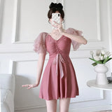 Puff Sleeve Drawstring Mini Dress – Sweet Kawaii Beachwear