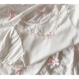 Ribbon Lace Trim Puff Sleeve T-Shirt