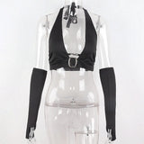 Punk Black Halter Tops