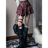 Red Plaid High Waist Skirt