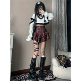 Red Plaid High Waist Skirt