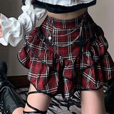 Red Plaid High Waist Skirt