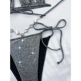 Rhinestone Halter Bikini Set – Glitter Tie Thong Swimwear
