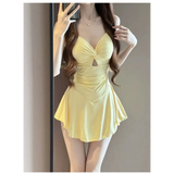 Ruched Knot Swimsuit Set – Korean Mini Dress with Sheer Cover-Up