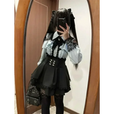 Y2K Off Shoulder Shirt and Ruched Lace Skirt Set