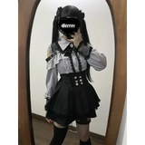 Y2K Off Shoulder Shirt and Ruched Lace Skirt Set