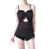 Ruffle Bow One-Piece Swimsuit – Korean Hollow Out Shorts Style