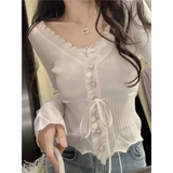 Ruffle Knit Cardigan – Harajuku Lace Trim Slim Fit Sweater