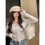Ruffle Knit Cardigan – Harajuku Lace Trim Slim Fit Sweater