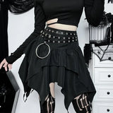 Gothic Punk Ruffle Skirt – Irregular Hem Drawstring Tie-Up Mini Skirt