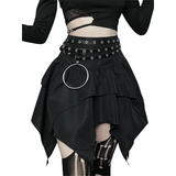 Gothic Punk Ruffle Skirt – Irregular Hem Drawstring Tie-Up Mini Skirt