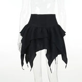 Gothic Punk Ruffle Skirt – Irregular Hem Drawstring Tie-Up Mini Skirt