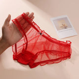 Sheer Lace Mesh Low Waist Panties with Bows – Sexy Transparent Lingerie
