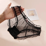 Sheer Lace Mesh Low Waist Panties with Bows – Sexy Transparent Lingerie