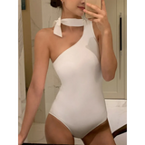 One-Shoulder Halter Swimsuit – Sleek Monochrome Bodysuit 2025