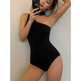 One-Shoulder Halter Swimsuit – Sleek Monochrome Bodysuit 2025