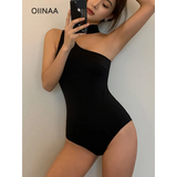 One-Shoulder Halter Swimsuit – Sleek Monochrome Bodysuit 2025