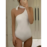 One-Shoulder Halter Swimsuit – Sleek Monochrome Bodysuit 2025