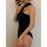 One-Shoulder Halter Swimsuit – Sleek Monochrome Bodysuit 2025