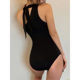 One-Shoulder Halter Swimsuit – Sleek Monochrome Bodysuit 2025
