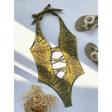 Snake Print Cutout One-Piece – Deep V Thong Swimwear
