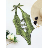 Snake Print Cutout One-Piece – Deep V Thong Swimwear