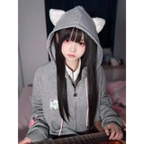 Soft Girl Cute Cat Embroidered Hoodie
