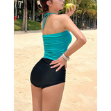 Strapless Bikini Set – High Waisted Black Contrast Lace Up Swimsuit