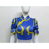 Chun Li Cosplay Costume – Street Fighter Blue Cheongsam Set with Headdress