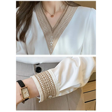 Women's White Long Sleeve Summer Blouse