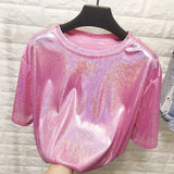Summer Retro Bright Silk Loose Short Sleeve Top
