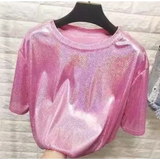 Summer Retro Bright Silk Loose Short Sleeve Top