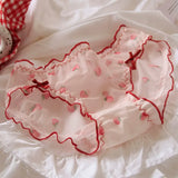 Sweet Strawberry Sheer Mesh Panties – Ruffle Lace Mid-Waist Briefs