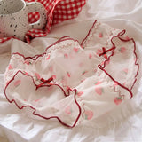 Sweet Strawberry Sheer Mesh Panties – Ruffle Lace Mid-Waist Briefs