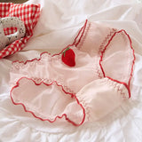 Sweet Strawberry Sheer Mesh Panties – Ruffle Lace Mid-Waist Briefs