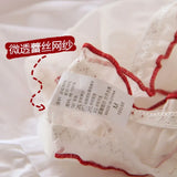 Sweet Strawberry Sheer Mesh Panties – Ruffle Lace Mid-Waist Briefs