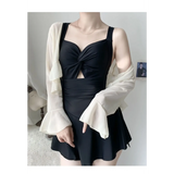 Pleated Cutout Swimsuit Dress – Korean Sexy Summer 2025 Swimwear
