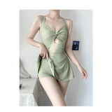 Pleated Cutout Swimsuit Dress – Korean Sexy Summer 2025 Swimwear